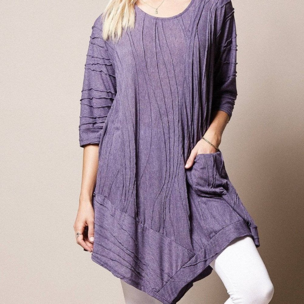 Windhorse Stitched Purple Tunic, Sz.XXL- Asymmetrical Hem NWT, WN1601